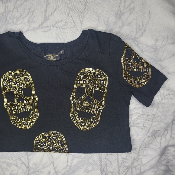 Authentic Christian Audigier rhinestone skull T shirt (ptp 16") - Picture 6 of 9